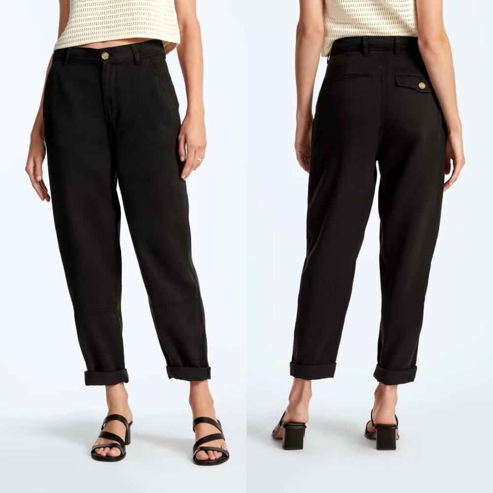 Everlane The Tencel Relaxed Chino Pants Black High Rise Women's 4 NWOT Pockets